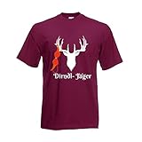 Oktoberfest T-Shirt Herren mit Motiv - Dirndl-Jäger - Tracht Männer Weinrot (Druck Weiß) L