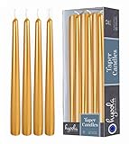 Hyoola 12er Pack Stabkerzen Tropffrei – 10 Stunden Brenndauer – Leuchterkerzen Metallisches Antikes Gold – Unparfümiert – 30 cm Tafelk