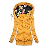 TWIOIOVE Kapuzenjacken für Damen mit Reissverschluss Übergangsjacke Mode Drucken Softshelljacke Leicht Parka Herbst Winter Outdoorjacke mit Einstellbarer Kordelzug Mäntel Winddicht Outw