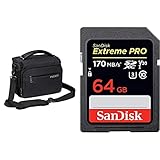 PEDEA DSLR-Kameratasche Noble Fototasche für Spiegelreflexkameras mit wasserdichtem Regenschutz, Tragegurt und Zubehörfächern, Gr. XL anthrazit & SanDisk Extreme PRO 64 GB SDXC-Speicherk