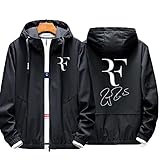 JZFGJ Sweatshirt Jacken Full Zip Hoodie Tennis Grand Slam Roger Federer Zip Up Hooded Jacket Uniform Coat Windproof Sports Top,Black,L