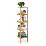 Relaxdays Badregal Bambus, Standregal Badezimmer & Küche, Bambusregal mit 5 offenen Ablagen, HBT 140 x 34 x 33 cm, Natur, Braun, Ablag