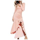 Frauen Langarm Reine Farbe Meerjungfrau Kleid Hohe Taille Quadratischer Kragen Kleid Strandkleider Shirtkleider Festkleid Partykleid Cocktailkleid Langes Kleid Minirock