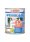 Weisslack 2in1 seidenmatt 750 ml Lack weiß Innen Außen ca. 30 m² Lackfarbe Grundanstrich Deckanstrich Blauer Engel Disp