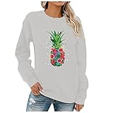 Damen Casual Langarm T-Shirt Bluse Ananas Drucken Rundhals Lose Tops Shirt Oversize T S