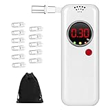 HONGXIAN Alkoholtester, tragbar, mit digitalem LCD-Bildschirm, professioneller Alkoholtester für schnelle, genaue Blutalkoholgehaltsergebnisse mit 12 Mundstücken und 1 Aufbewahrungstasche (weiß)