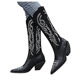 Geilisungren Overknee Stiefel Schwarz Mit Absatz Größe 42 Damen Kniehohe Stiefel Schwarz Lange High Heel Cowboy Boot Plateau Elegante Langschaft Stiefeletten Gothic Outdoor Winterstiefel Blockab