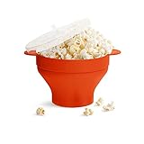 Bounabay Mikrowellen-Popcorn-Popper aus Silikon mit Griffen, Popcorn-Schüssel mit Deckel und Griffen, faltbare Schüssel BPA-frei und spülmaschinenfest, Verwendung in Mikrowelle oder Backofen (rot)