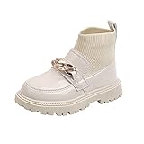 MRULIC Kleinkind MäDchen Lederstiefel Metallkette Stiefel Prinzessin Schuhe Patchwork Socken Schuhe Kinder Stiefeletten Tanzschuhe Geburtstag Geschenk TanzkostüM(Beige,36)