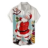 Saclerpnt Weihnachtshemd Herren Kurzarm Hawaiihemd 3D Funky Shirt Hemd Weihnachten Druck Freizeithemd(Weiß,M)