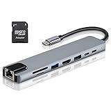 BENBOAR USB C Hub, 8 in 1 Docking Station für Windows, Mac Laptops und Mehr Type C Geräte (HDMI, LAN, USB-C-Datenübertragung, PD3.0, SD / TF-Lesegerät, USB 2.0 und 3.0)