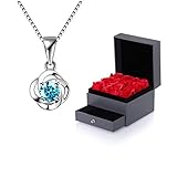 dxjsf Halskettenschmuck Glücklicher Vier Blatt-Klee-Halskette Hohle Sterling Silber mit Blau Brick-Anhänger Damen Mode-Accessoires mit Geschenk-Kasten (weiß Brick, Blau Brick) Halsketten für F