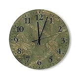 Distressed Gold Floral Bloom Green 30 cm leise runde Wanduhr Vintage Bauernhof, Scheune, Holzmaserung, Quarz, batteriebetrieben, dekorative Wanduhr für Büro, Küche, W