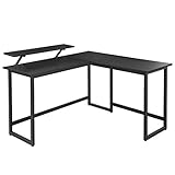 VASAGLE Schreibtisch, L-förmiger Computertisch mit beweglichem Monitoraufsatz, Eckschreibtisch, Büro, Arbeitszimmer, Gaming, platzsparend, einfache Montage, Metall, schwarz LWD56B