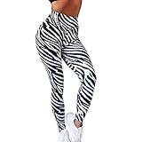 YiMiny Leggings Damen Hoch Tailliert Bauchkontrolle Stretch Hip Zebra Print Schwarz Und Weiß Gestreiften Jacquard Hip Laufhose Fitness Yoga Hosen(ASchwarz,XL)