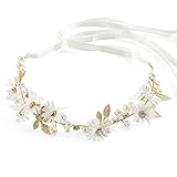 Czemo Blumenstirnband Braut Blumenkranz mit Künstliche Blättern,Blumen und Perle Strass Blumen-Haarbänder Braut Hochzeit Haarschmuck für Damen Mädchen (#1)