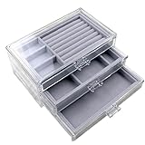 Aufbewahrungsbox Schmuck Flanell Organizer Kasten staubdicht dreischichtige Aufbewahrungskoffer für Frauen Damen Mädchen grau, Aufbewahrungsbox Schmuck