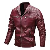 Lederjacke Männer Herren Sportjacke Innenfleece Tourenjacke Fleecejacke Male mit Kapuze Lederjacke Motorrad Herren Einfarbig Winter Softshelljacke Herren Slim Fit Lederjacke Herren Rot mit Stehkrag