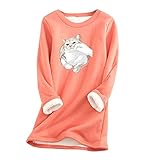 GFGHH Women's Warm Winter Fleece Pullover, Undershirt, Sweatshirt Plus Thick Velvet Long Sleeve Lamb Cashmere Jumper, Oversize Tops O-Neck with Christmas Elk Cat Motif, Casual Weihnachten S