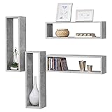 [en.casa] 4er Set Schweberegal Fagernes 59x15x17cm Wandregal 4-teilig Hängeregal Ablage Wandboard Betonoptik G