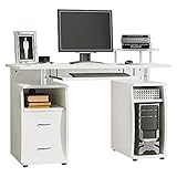 HOMCOM Computertisch Schreibtisch Bürotisch Home Office reichlich Stauraum 2 Schubladen Druckregal Weiß 120 x 55 x 85