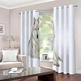 YTSDBB Blickdichte Gardinen Verdunkelungsvorhang Weißer Tierwolf B 140 x H 160 cm Thermovorhang Schlafzimmer Lichtundurchlässig Stoff Lärmschutzvorhang für Junge Mädchen Wohnzimmer Teenag