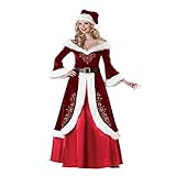 Rpped Damen Weihnachts Mann Kostüm, Mrs. Claus Kostüm Premium Klassisch Weihnachtsmann Kleid Cosplay Xmas Outfit Cosplay Weihnachtskleid Kostüm (3 Stück, Kleid + Hut + Gürtel)