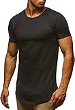 Leif Nelson Herren Sommer T-Shirt Rundhals-Ausschnitt Slim Fit Baumwolle-Anteil Moderner Männer T-Shirt Crew Neck Hoodie-Sweatshirt Kurzarm lang LN6368 Schwarz M