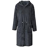 CelinaTex Vital Bademantel Damen lang XL anthrazit grau Mikro Flanell Morgenmantel Kapuze Saunamantel Reiß