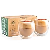84degrees Doppelwandige Cappuccino Gläser, 2er Set 250ml, Moderne Glastassen für Kaffee, Thermogläser Set, Doppelwandig, Kaffeetasse Capp