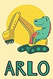 Arlo: Excavator Dinosaur T-Rex Boys Name Dino Dinos Arlo, Lined Journal Composition Notebook, 100 Pages, 6x9, Soft Cover, Matte Finish, Back To School, Preschool, Kindergarten,