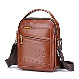 Echtes Leder Umhängetasche Herren Lässig Crossbody Tasche Reise Business Büro Schule Wasserdicht Tragbar Multi-Pocket H