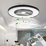BKZO moderne Smart-LED-Deckenleuchte mit Ventilator, Deckenventilator mit Lampe, 24 Lüftungsgeschwindigkeiten, mühelose Lichtdimmung, 3000-5500 K, schwarzer Rahmen, 60CM