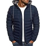 Generic Winterjacke Herren Steppjacke mit Kapuze Männer Leicht Daunenjacke Einfarbig Übergangsjacke Reißverschluss Tasche Kapuzenjacke Verdickender Warmer Softshell-M