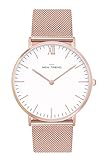 New Trend Unisex Schlichte Armbanduhr mit Römischer Ziffer, Damen-Uhr, Herren-Uhr, Analog-Uhr, Quarz-Uhr, Zeiger-Uhr, Rose-Gold Metall-Armb