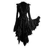 LoveLeiter Damen Schwarz Korsagen Gothic Taille Lang Bluse Mini Korsett kurz Party Steampunk Langarm Mittelalter Unregelmäßig Kleid Gothic Retro Kleid Renaissance Cosplay Kostüm Maxikleid (Schwarz, M)