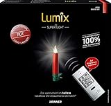 Krinner LUMIX Superlight Mini Metallic, kabellose, von Hand lackierte Power LED Christbaumkerzen, Basis-Set mit 12 Kerzen und IR-Fernbedienung, Rot, Art. 75546, 1.5 x 1.5 x 9