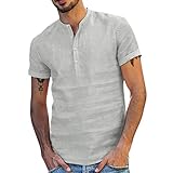 AXIU 2022 Neu Herren Hemd Umdrehkragen Freizeithemd Shirt Kurzarm Sommer Regular Fit 100% Baumwolle Leinen Freizeit für Männer Casual Sommerhemd Hemden Henley Herren-Hemd L