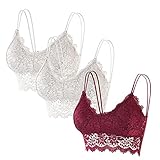 TIMIYUYU Damen Sport BH, 3er Set BH Damen Ohne Bügel, Spitzen Bustier Dünn Front Closure Push Up BH, Spaghettiträger Bralette Gepolsterte mit Spaghetti Bra Top Low Support B