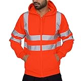 Lomelomme Herren Reflektorjacke Arbeitsjacke Winter Winddichte Wasserdichte Warnschutz Kapuzenjacke Softshelljacke mit Sicherheits Reflexstreifen Leuchtend Warnweste Hoodie Jack