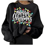 Weihnachtspullover für Damen, schulterfrei, Sweatshirt, King-Queen-Sweatshirt, Bluse mit Kapuze, Kapuze, Buchstabe mit langen Ärmeln, (#002) schwarz, M