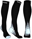 Physix Gear Sport Kompressionsstrümpfe Damen & Herren Stützstrümpfe (20-30mmHg) für Wassereinlagerungen, Flugreisen & Sport Kompressionssocken Langlebige Laufsocken Compression Socks GRAU L/XL