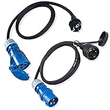 2x CEE Camping Kabel Adapter Set - 1,5m Adapterleitung H07RN-F 3G2,5 3x2,5 mm 230V 16A IP44 - Schuko Stecker auf CEE Buchse + CEE Stecker blau auf Schuko Kupplung/Steckdose 230