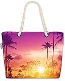 VOID Palmen Sonnenuntergang Strandtasche Shopper 58x38x16cm 23L XXL Einkaufstasche Tasche Reisetasche Beach Bag