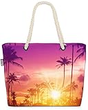 VOID Palmen Sonnenuntergang Strandtasche Shopper 58x38x16cm 23L XXL Einkaufstasche Tasche Reisetasche Beach Bag