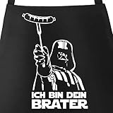 MoonWorks® Grill-Schürze für Männer mit Spruch Ich Bin Dein Brater Baumwoll-Schürze Kochschürze Grillen Barbecue BBQ Fleisch Sommer schwarz U