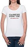 Gamers Dont Die We Respawn T-Shirt Damen Kurzarm Weiß Women White Tee XS