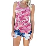 Tops Damen Einfachheit Mode Sommer Rundhals Damen Bluse Persönlichkeit Tarnung Druck Ärmellos Design Täglich Lässig Licht Sandstrand Urlaub All-Match Camisole Damen T-Shirt C-Pink M