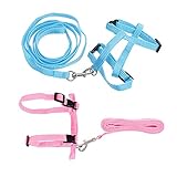 Gobesty Kaninchen Geschirr Hasengeschirr mit Leine, 2 Stück Verstellbare Kaninchengeschirr, Elastischer Gehgeschirr Set für Kleintiere Verstellbar Weich Atmungsaktiv Walking Harness Set (Blau Pink)