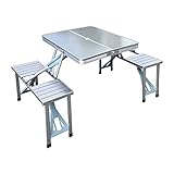 JFTY Klapptisch und Stuhl aus Aluminiumlegierung tragbarer Picknicktisch einteiliger Tisch und Stuhl(Color:Silver Gray)